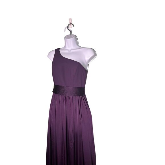 WHITE by VERA WANG One Shoulder Bridesmaid Dress Amethyst Size 0 Belted Slit - Picture 5 of 11